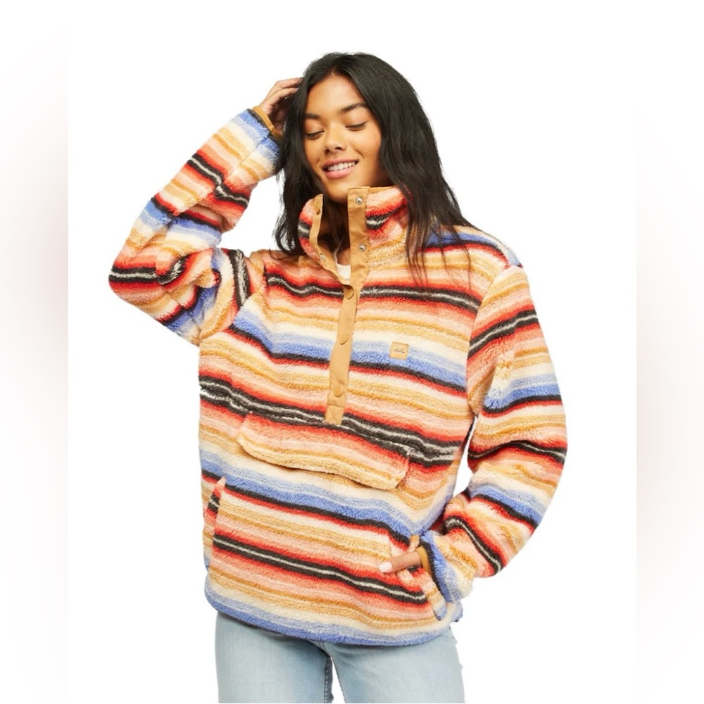 ⭐️Billabong A/Div Switchback Mock Neck Pullover Sweatshirt Striped XS- NWOT - Picture 1 of 13